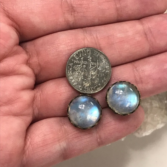 SOLD on Mer Large Vintage Moonstone Stud Earrings - Picture 4 of 4